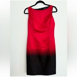 St. John Red & Black Wool and Satin Ombré Sheath Dress Size 2